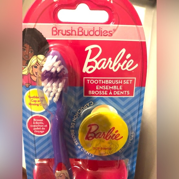 Barbie 3pc brush buddies soft ergonomic toothbrush cap and rinsing cup set new - Picture 9 of 14